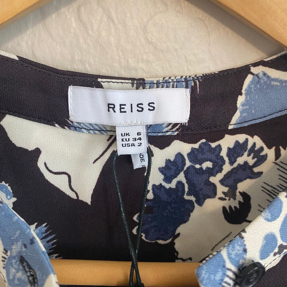 Reiss Mika Button Down Blouse Long Sleeve Womens Size 2 XS Floral Blue Career - Picture 3 of 11